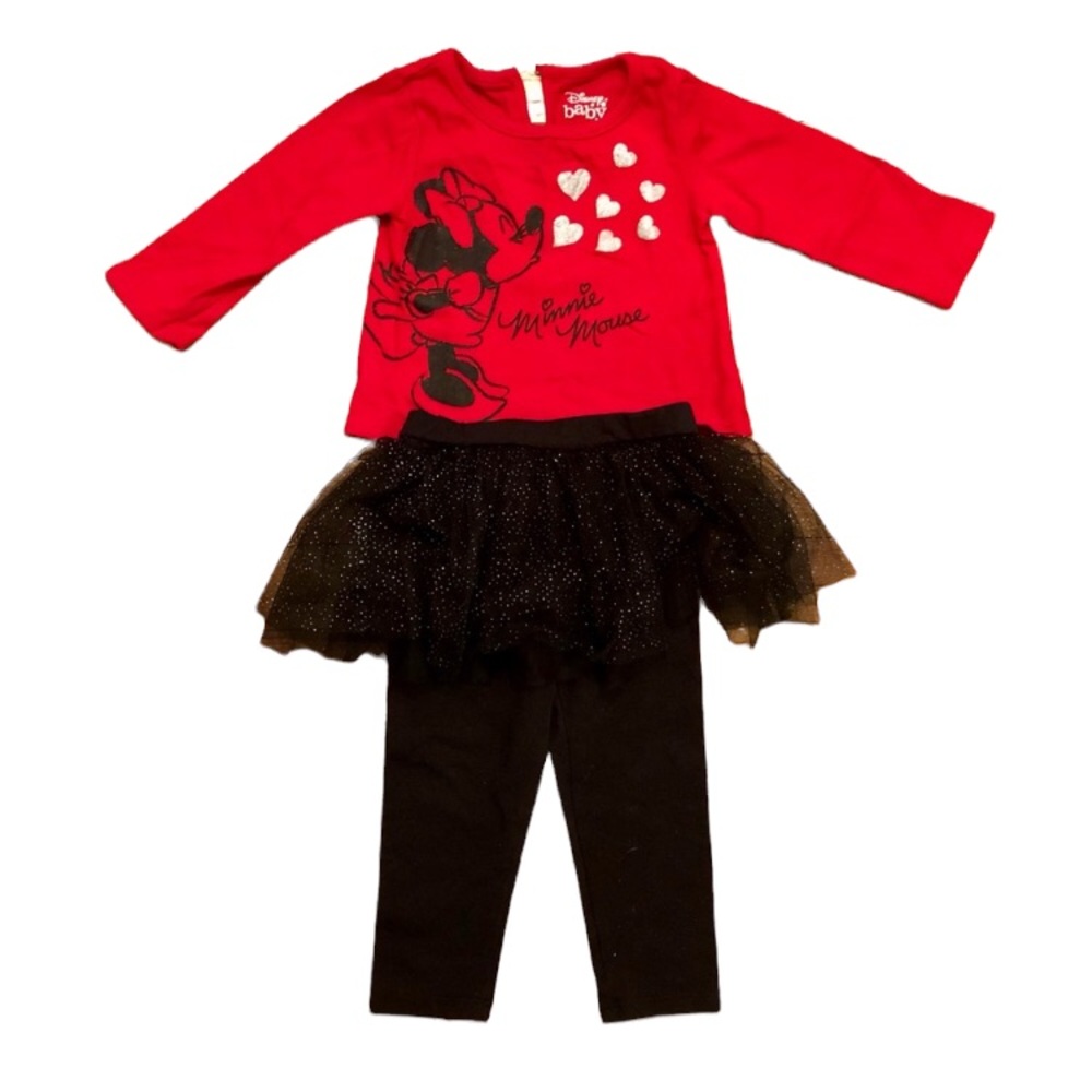 Disney baby Minnie Mouse red long sleeve top & black sparkle tutu leggings, 18M